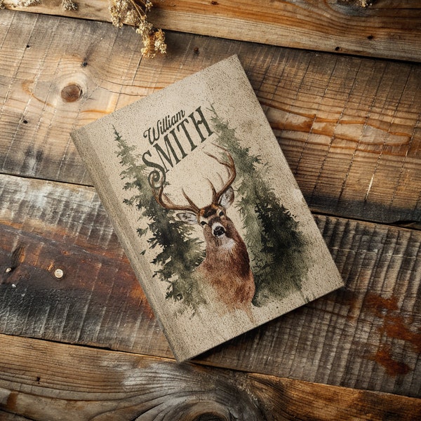 Personalized Grungy Nature Deer Journal, Wildlife Deer Nature Journaling Gift, Custom Adventure Journal, Hardcover Deer Book, Father's Day