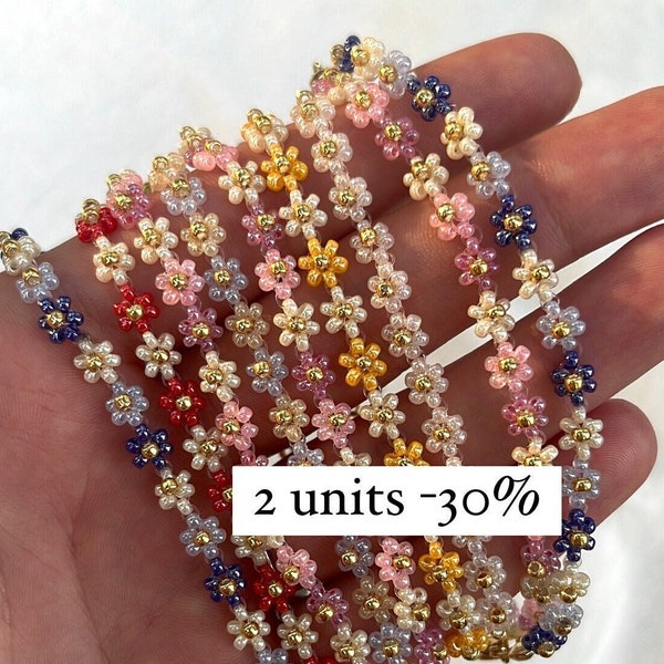 14k Daisy Bead Bracelet Dainty Flower Pink Clear Blue Red floral Cute matching Summer Aesthetic bracelet for women Mothers day gift for her