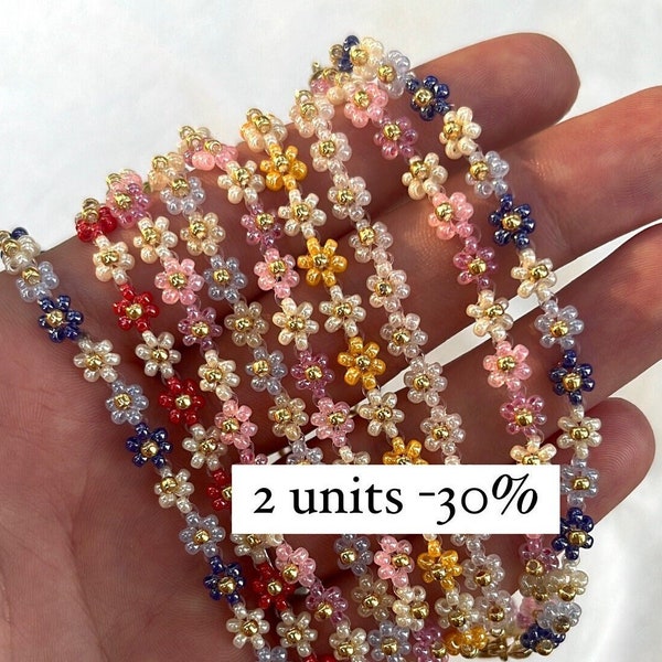 14k Daisy Bead Bracelet Sierlijke Bloem Roze Helder Blauw Rood bloemen Schattig bijpassende Zomer Esthetische armband voor vrouwen Moeders dag cadeau voor haar