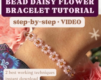 Zelfstudie madeliefjebloemarmbanden met kralen - Bijpassend ontwerp: doe-het-zelf handgemaakte sieraden Eenvoudige instructies Verjaardagscadeau voor dochter voor beginners