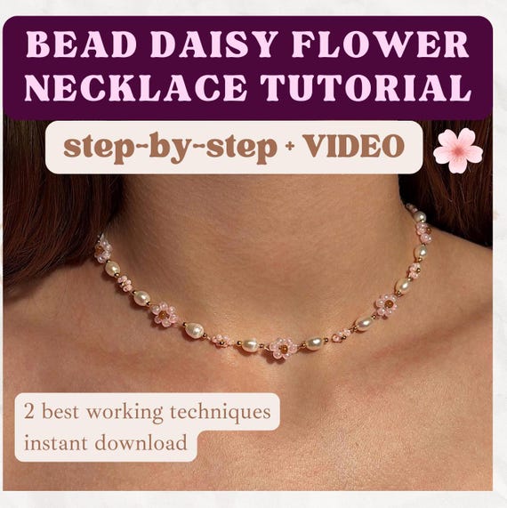 Beaded Daisy Necklace Tutorial: DIY Pearl Flower Jewelry (PDF
