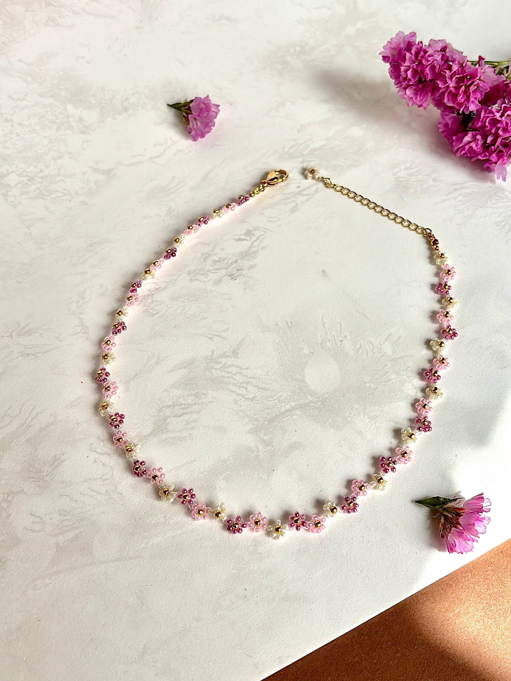 Pink Beaded Flower Choker main image 1