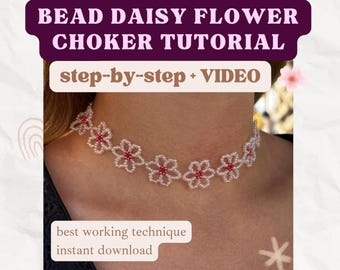 ビーズネックレスの作り方：DIYデイジーチョーカーの作り方、簡単なビーズ細工の作り方（PDFパターン）