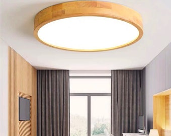 Handmade Wood Ceiling Light | Round Wood Ceiling Indoor Lamp | Flush Mount Pendant Chandelier Wall Aisle Lighting Mounted Light Fixture-Lamp