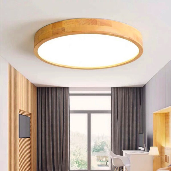 Handmade Wood Ceiling Light | Round Wood Ceiling Indoor Lamp | Flush Mount Pendant Chandelier Wall Aisle Lighting Mounted Light Fixture-Lamp