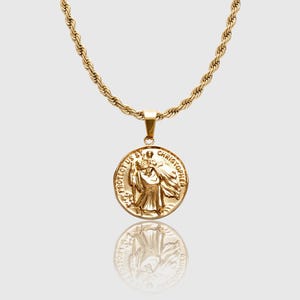 Gouden Sint-Christoffelketting, 18K vergulde touwketting, heilige hanger voor heren