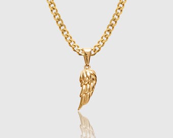 Collar con colgante de ala de ángel dorado, chapado en oro de 18 quilates, cadena de acero inoxidable para hombre