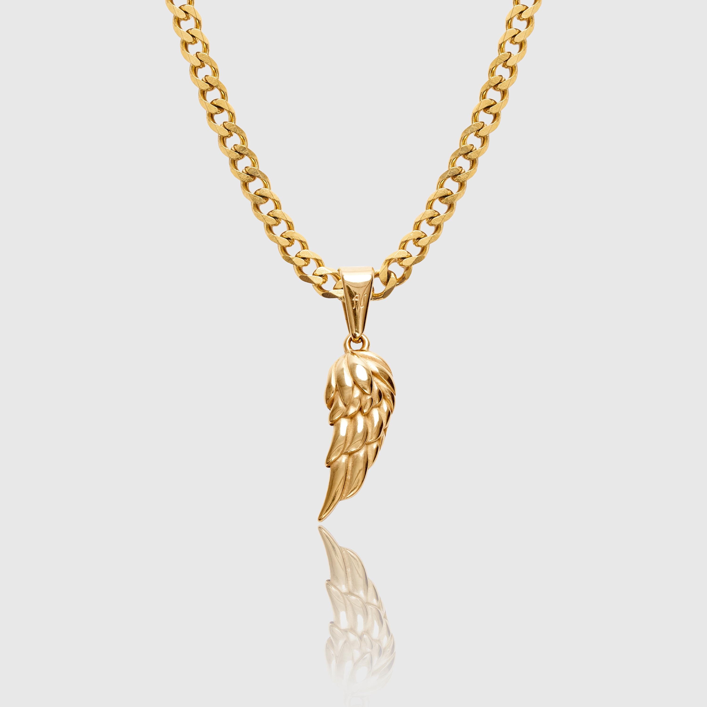 Collana Con Ciondolo Grande Ala D'Angelo Doppia - Placcato Oro 18K E Cristallo Austria