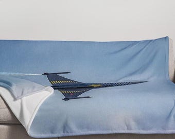 Manta decorativa con diseño de avión de combate militar / Decoración de aviación para el hogar / Regalo para pilotos / Aficionado a la aviación / Aviones militares