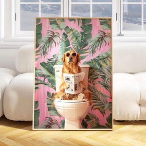Golden Retriever Reading on Toilet Bathroom Print, Bathroom Decor, Toilet Wall Art Golden Retriever Mom Bathroom Wall Art  Funny Dog Poster