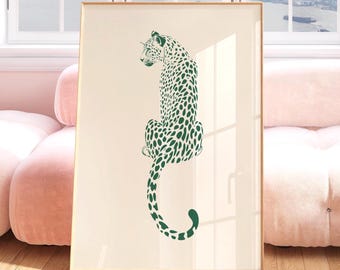 Emerald Green Leopard Poster Print: Modern Maximalist Leopard Wall Art, Cheetah Poster, Jungle Animal Bedroom Living Room Wall Decor