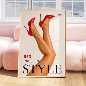 High Red Heels Poster, Heels Print, Fashion Magazine Poster, Red High Heels Wall Art, Luxury Femme Fatale Print, Aesthetic Apartment Decor