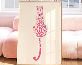 Retro Pink Leopard Wall Art Print, Trendy Leopard Poster, Bedroom Apartment Wall Art, Jungle Animal Print, Dopamine Decor, Cheetah Poster
