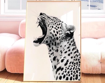 Leopard Roar Art Print: Maximalist Animal Wall Decor (Digital Download)