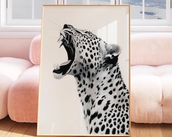 Retro Cheetah Poster: Cheetah Roaring Print, Vintage Maximalist Leopard Poster, Safari Jungle Animal Decor, Bedroom Apartment Wall Art Gift