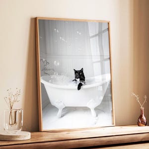 バスタブの黒猫のプリント、バスルームの装飾、バスタブの壁アート、トイレのポスター、面白い猫のポスター、トイレのユーモア、バスルームの壁アート、泡風呂