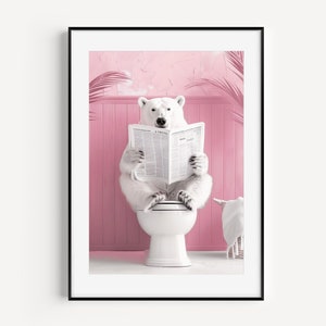 Bathroom Polar Bear Print Polar Bear on Toilet Funny Bathroom Wall Decor  Toilet Poster Toilet Wall Art Funny Bear Poster Bathroom Wall Art
