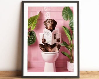 Chocolate Labrador Bathroom Print: Funny Dog Toilet Wall Art (Digital Download)