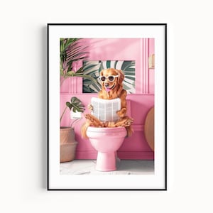 Golden Retriever Bathroom Print, Funny Dog Toilet Poster, Trendy Bathroom Wall Art, Quirky Retriever Wall Art, Golden Retriever Lover Gift