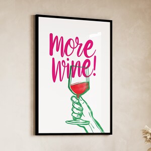 More Wine Poster, Trendy Wine Wall Art, Bar Cart Poster, Wine Lovers Gift, Cocktail Poster, Minimalist Retro Drinks Poster, Kitchen Poster