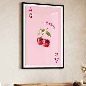 Póster de bola de discoteca de cerezas, impresiones minimalistas de cerezas, carteles estéticos, arte de pared retro de cerezas coquetas, impresiones de arte de los años 70, arte de pared de moda