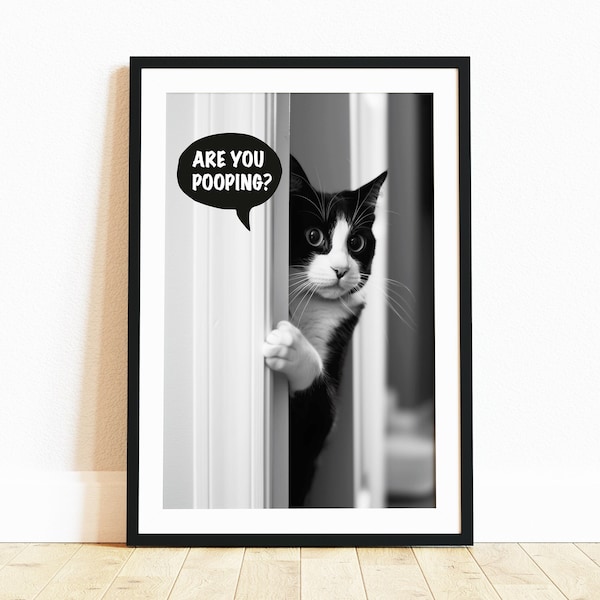 Bathroom Cat Poster, Are you Pooping Poster Funny Posters, Toilet Humor, Funny Bathroom Decor, Funny Cat Toilet Prints, Cat Toilet Wall Art