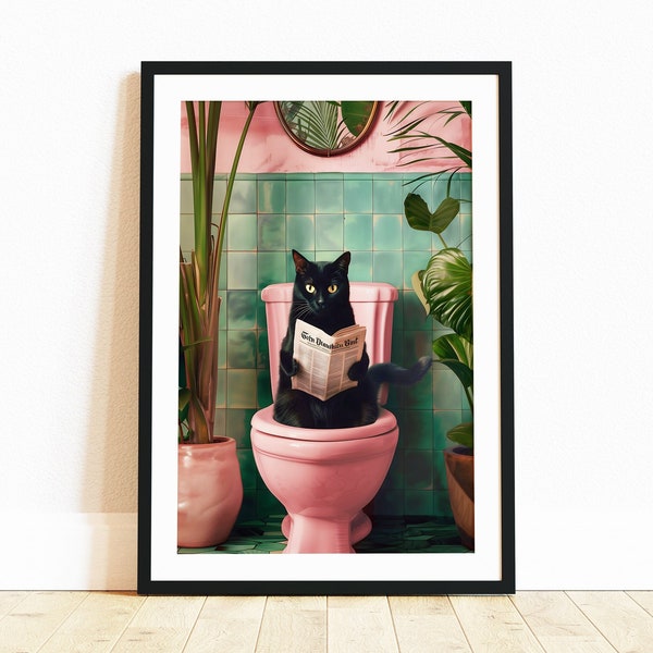 Bathroom Cat Print, Funny Posters, Funny Bathroom Wall Decor Pooping Print Toilet Wall Art Funny Cat Poster Bathroom Wall Art Toilet Poster