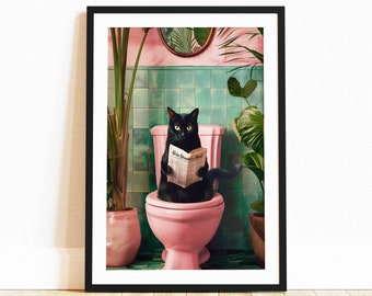 Badkamer kat print, grappige posters, grappige badkamer muur decor poepen print toilet kunst aan de muur grappige kat poster badkamer muur kunst toilet poster