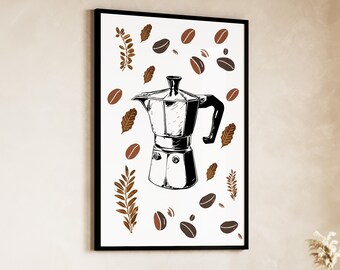 Moka Espresso Print: Minimalist Coffee Poster, Kitchen Wall Art (Digital Download)