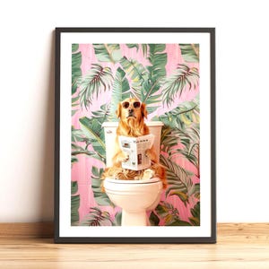 Golden Retriever Bathroom Print, Funny Bathroom Decor, Cute Golden Retriever Poster, Funny Dog Toilet Print, Physical Print for dog lovers