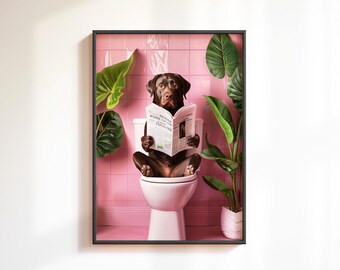 Impresión de baño de labrador negro: Póster divertido para baño de perro, decoración de dopamina