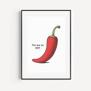 Chilli Pepper Poster, Kitchen Poster, Kitchen Wall Art, Trendy Retro Food Poster, Minimalist Art, Chiles Posters, Spicy Chilli Pepper Prints