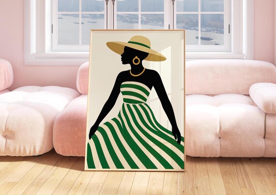 Emerald Green Dress Black Woman Art Print: Afrocentric Fashion (digital  Print) - Etsy