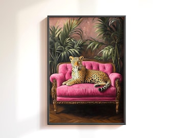 Retro Maximalist Leopard Poster Print: Vintage Leopard Wall Art, Cheetah Poster, Pink Preppy Wall Art, Leopard Bedroom Living Room Decor