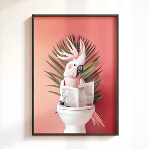Impresión de cacatúa en el inodoro, decoración divertida para el baño, impresiones para el baño, póster divertido para el inodoro, decoración de la pared del baño, arte de la pared del inodoro, arte de la pared del baño