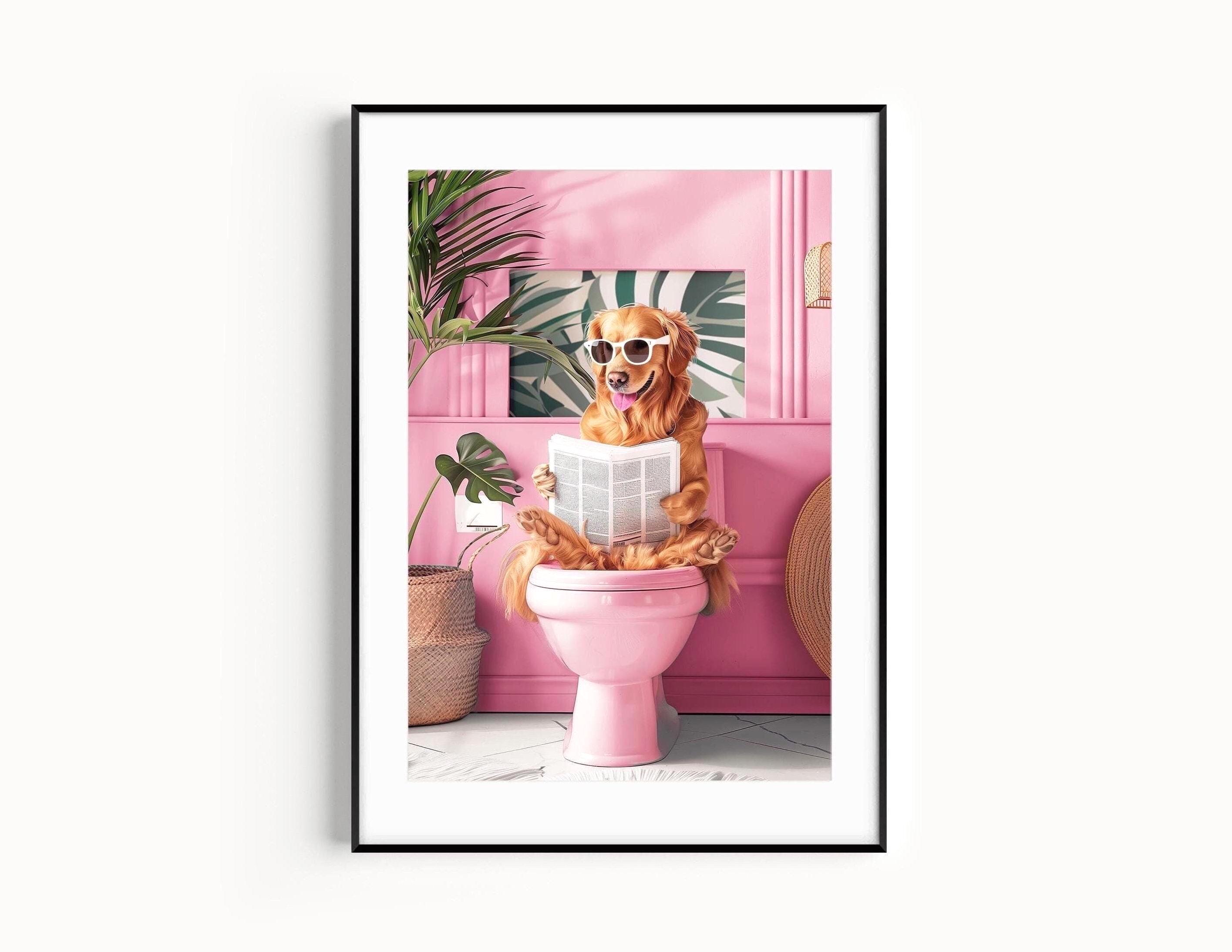 Golden Retriever Bathroom Print, Funny Dog Toilet Poster, Trendy Bathroom Wall Art, Quirky Retriever Wall Art, Golden Retriever Lover Gift