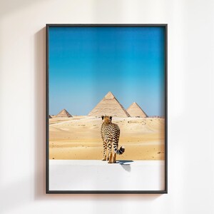 Maximalist Cheetah With Pyramids Print, Retro Cheetah Poster Print, Vintage Cairo Poster, Luxury Leopard Wall Art, Aesthetic Decor Gift