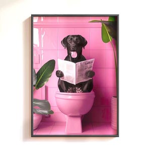 Black Labrador Bathroom Print, Dog Bathroom Wall Art, Toilet Poster , Dopamine Decor, Funny Black Labrador Wall Art, Labrador Physical Print