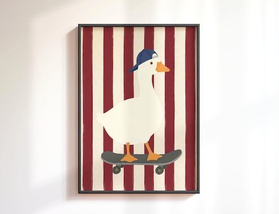 Silly Goose Skateboard Wall Art Print: Goose Nursery Art, Boy Nursery Decor, Cottagecore Kids Room, Toddler Boy Room Art Gift