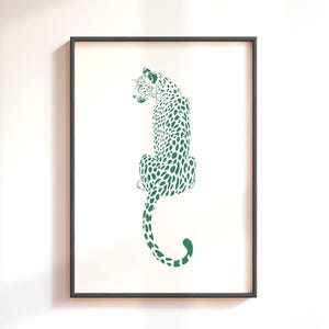 Póster con estampado de leopardo verde esmeralda, póster de guepardo verde, arte mural maximalista, estampados de leopardo, arte animal, arte mural para dormitorio, arte mural preppy