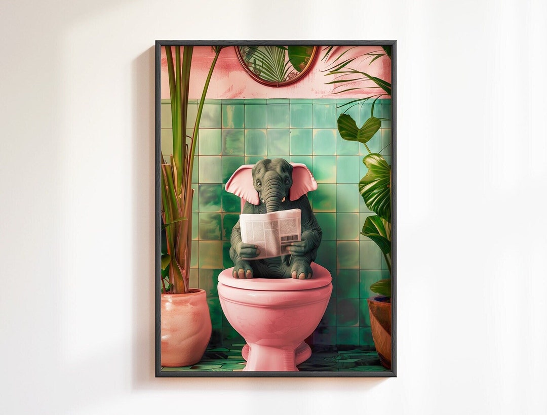 Elephant Bathroom Print Funny Bathroom Wall Decor Toilet Wall Art ...