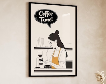 Retro Coffee Wall Art - Barista Line Art Print: Minimalist Coffee Shop Decor, Vintage  Kitchen Wall Art, Coffee Lover Print Gift