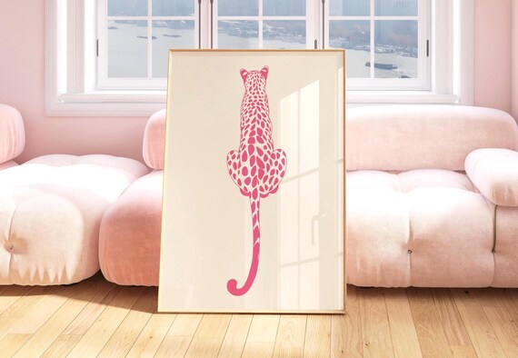 Retro Pink Leopard Wall Art Print, Trendy Leopard Poster, Bedroom Apartment Wall Art, Jungle Animal Print, Dopamine Decor, Cheetah Poster