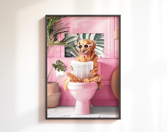 Golden Retriever Dog Bathroom Print: Funny Dog Toilet Bathroom Wall Art, Quirky  Dog Bathroom Decor, Cute Pet Lover Art Gift
