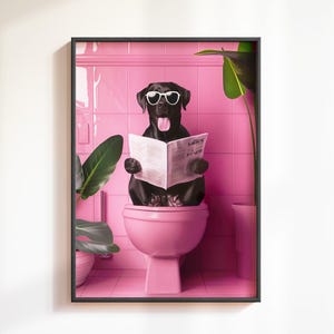Black Labrador Toilet Print, Funny Dog Bathroom Decor, Pink Labrador Poster, Dopamine Wall Art, Black Labrador Lover Gift, Physical Print