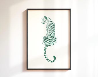 Emerald Green Leopard Art Print: Jungle Animal Wall Art, Maximalist Cheetah Poster (Digital Download)