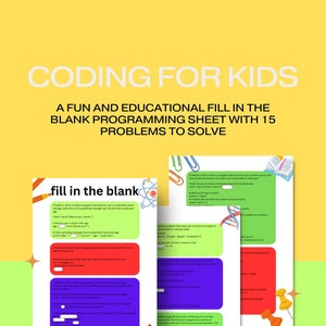 Codificación para niños: una hoja de programación divertida y educativa para completar los espacios en blanco/hoja de trabajo de Python