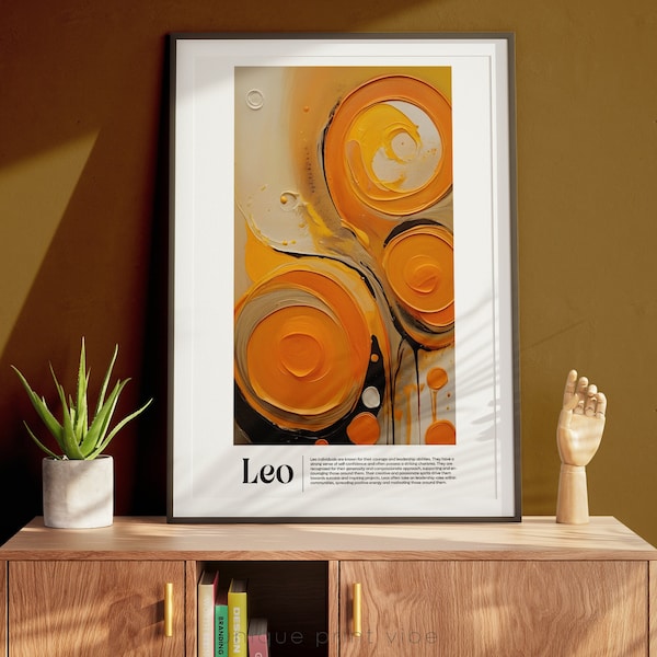 Printable Leo Zodiac Colors Wall Art, High Quality Oil Painting, Leo Zodiac Colors and Characteristics of Leo, Birthday Gift