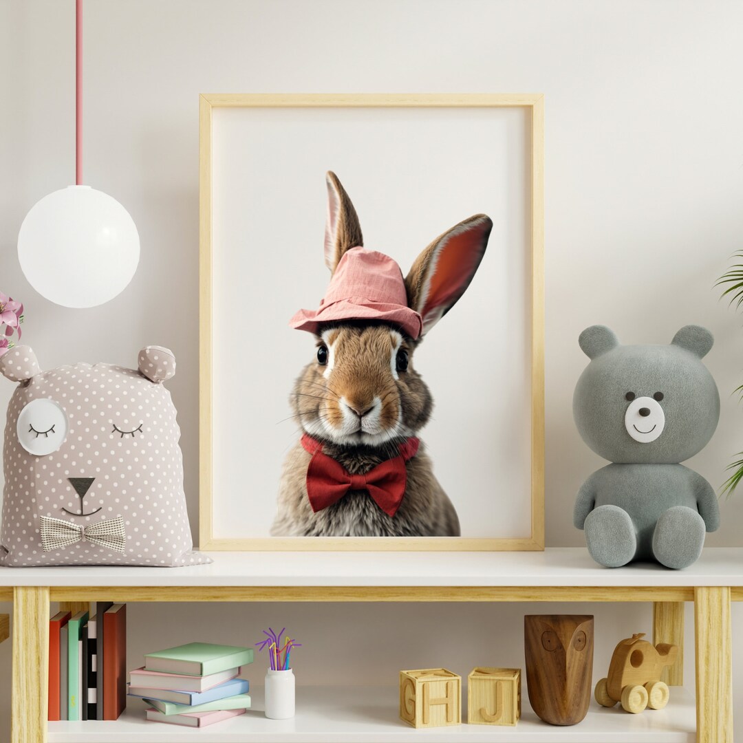 Bunny With Pink Bow Tie Wall Art Print, Perfect for Your Child’s