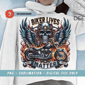 Biker Lives Matter PNG, Hell Rider PNG, Skull Flaming Bike Design, Biker Shirt Design, Rider Skull Png, PNG File Sublimation Design Png Only